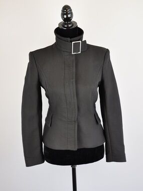 Zara Woman Size 4 Black Jacket Blazer 5-Button Buckle Accent Neck & Back Chic